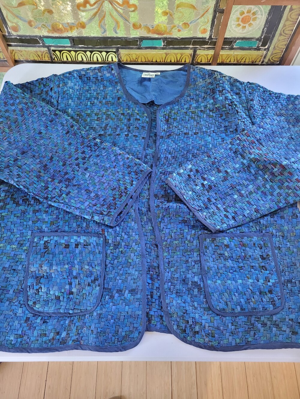 NWT Parsley & Sage 2X Beautiful Woven Blue Silk 100% Silk Lady Jacket Style